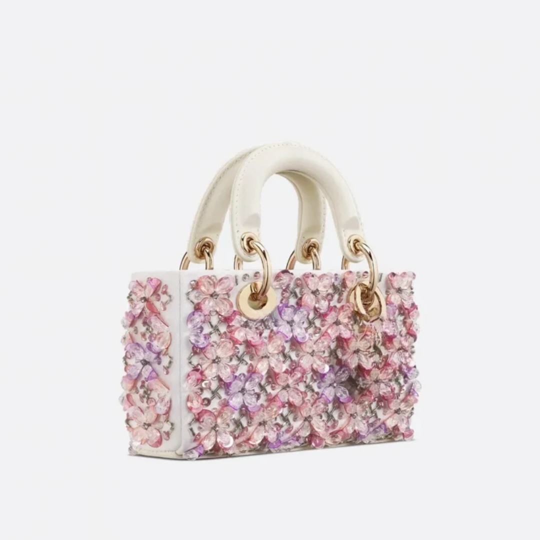 Micro Tasche aus Kalbsleder mit Blumenstickerei und Strass - BloxBag