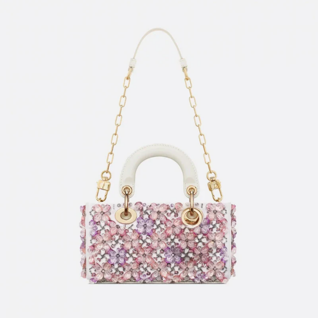 Micro Tasche aus Kalbsleder mit Blumenstickerei und Strass - BloxBag
