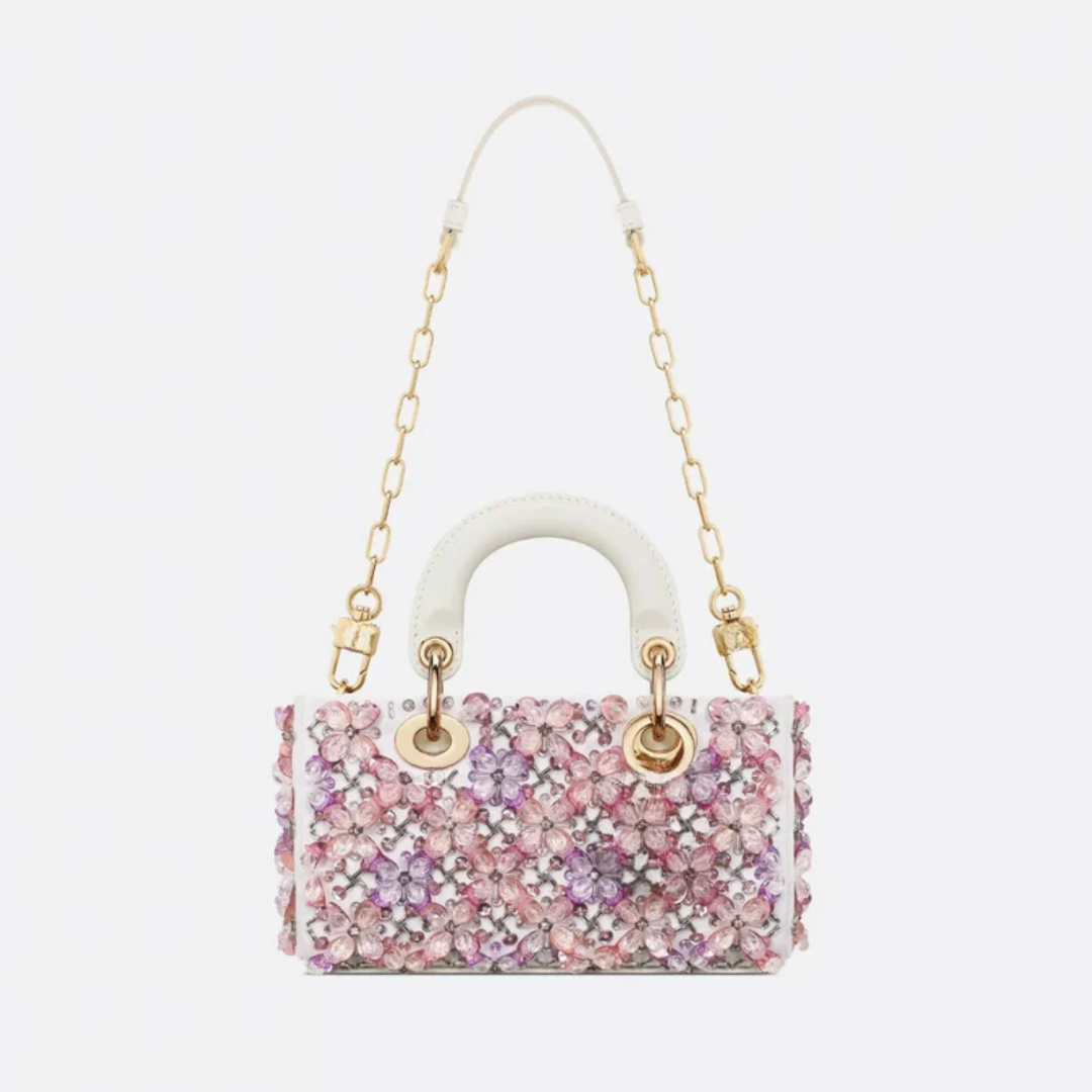 Micro Tasche aus Kalbsleder mit Blumenstickerei und Strass - BloxBag